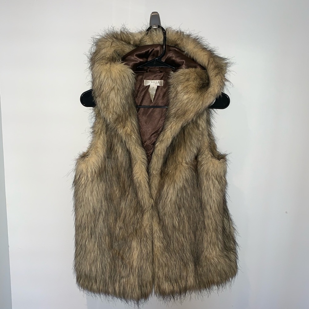 Faux fur vest with hood